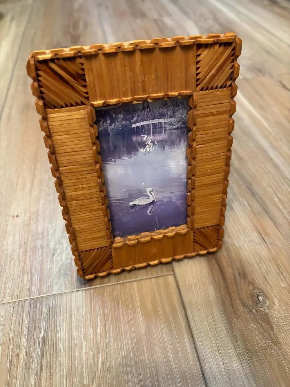 Vintage Matchstick rattan Folk Art Wood Picture Frame